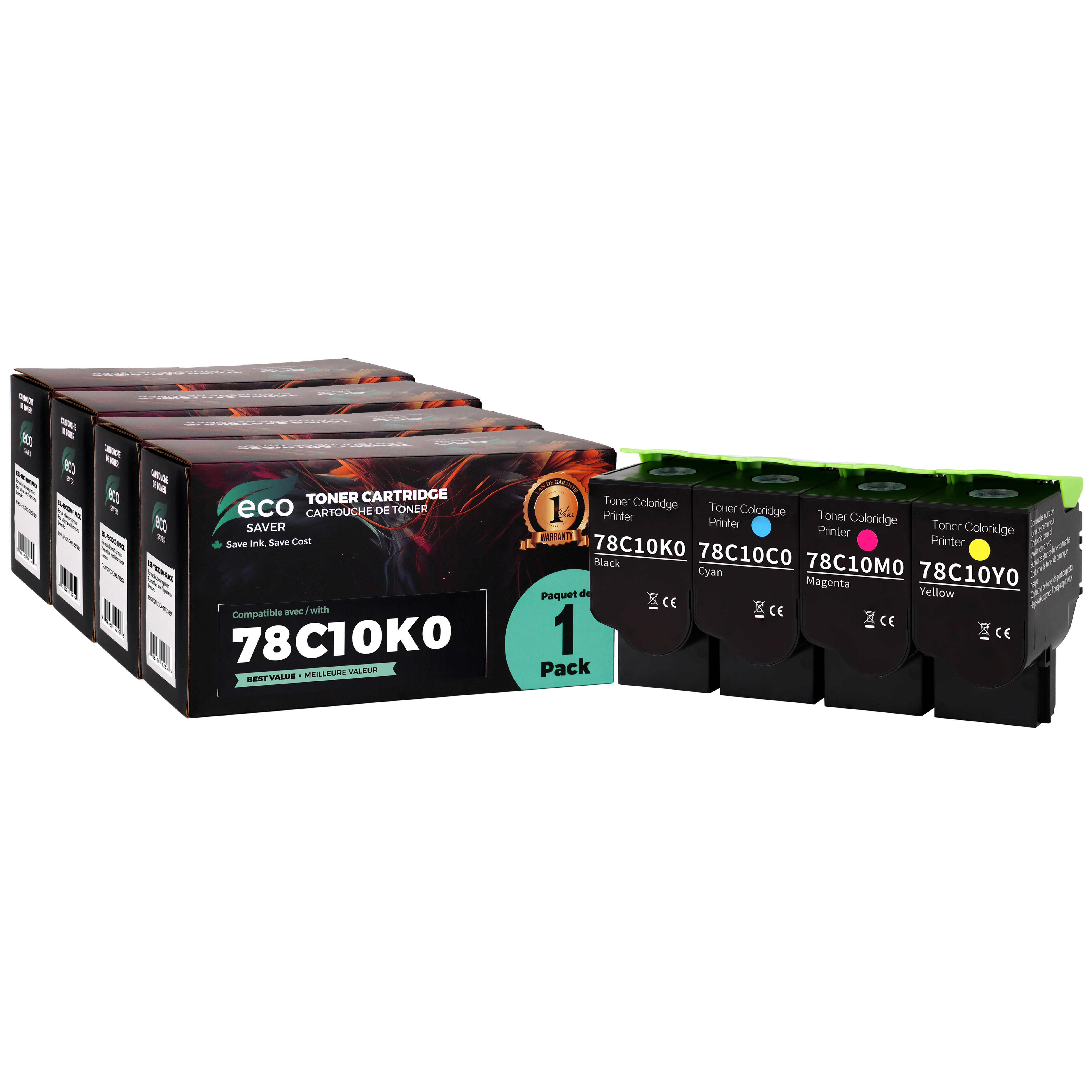 Premium Quality Lexmark 78C10 Remanufactured Toner Cartridge Combo BK/C/M/Y - Eco-Saver
