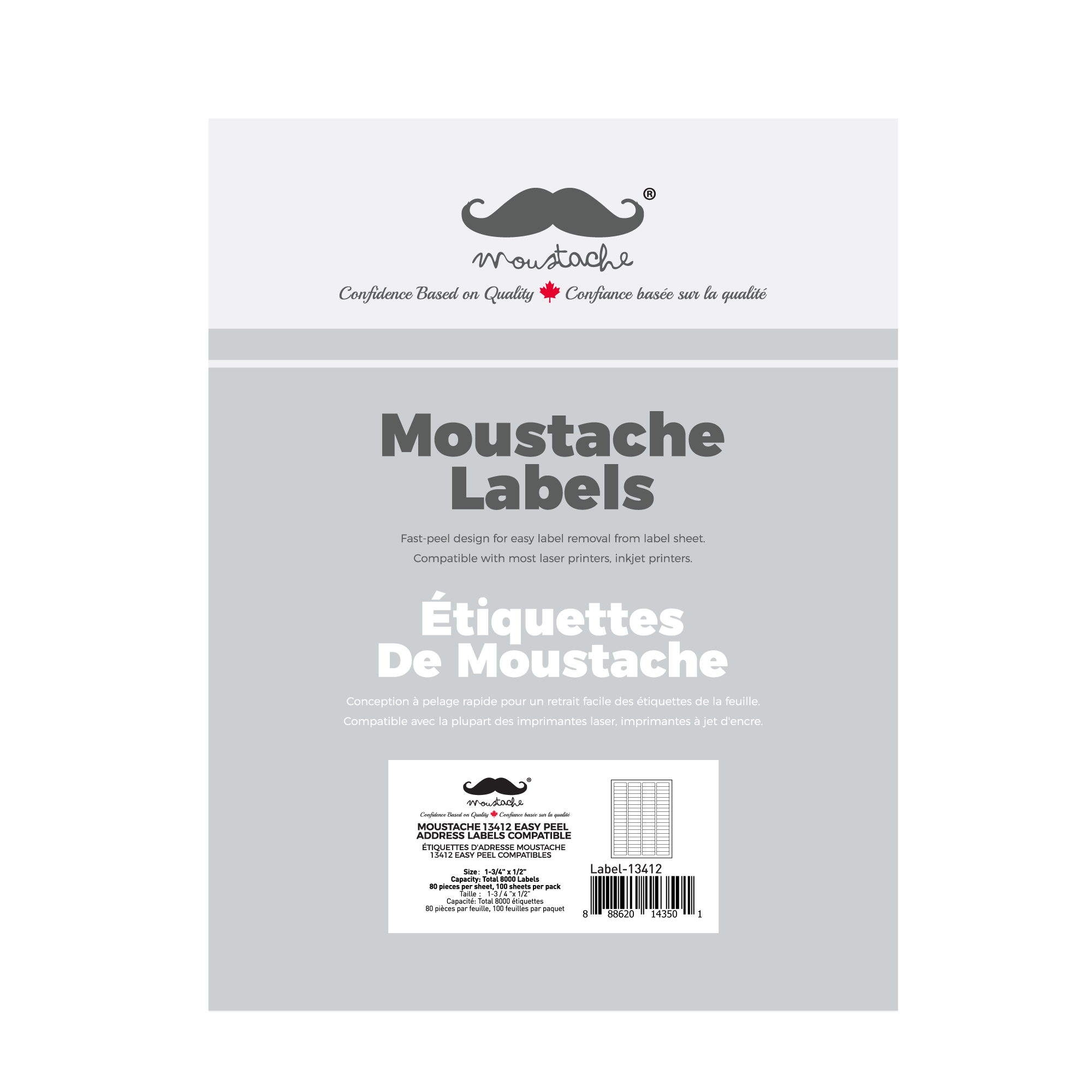 Laser Address Labels, 1-3/4" x 1/2", Compatible, 8000 Labels - Moustache®