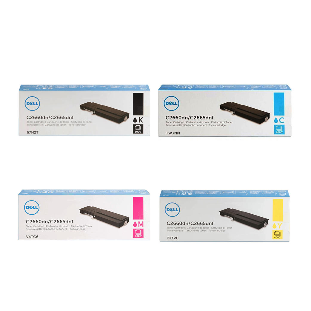 Dell 593-BBBR 593-BBBS 593-BBBT 593-BBBU Original Toner Cartridge Combo BK/C/M/Y