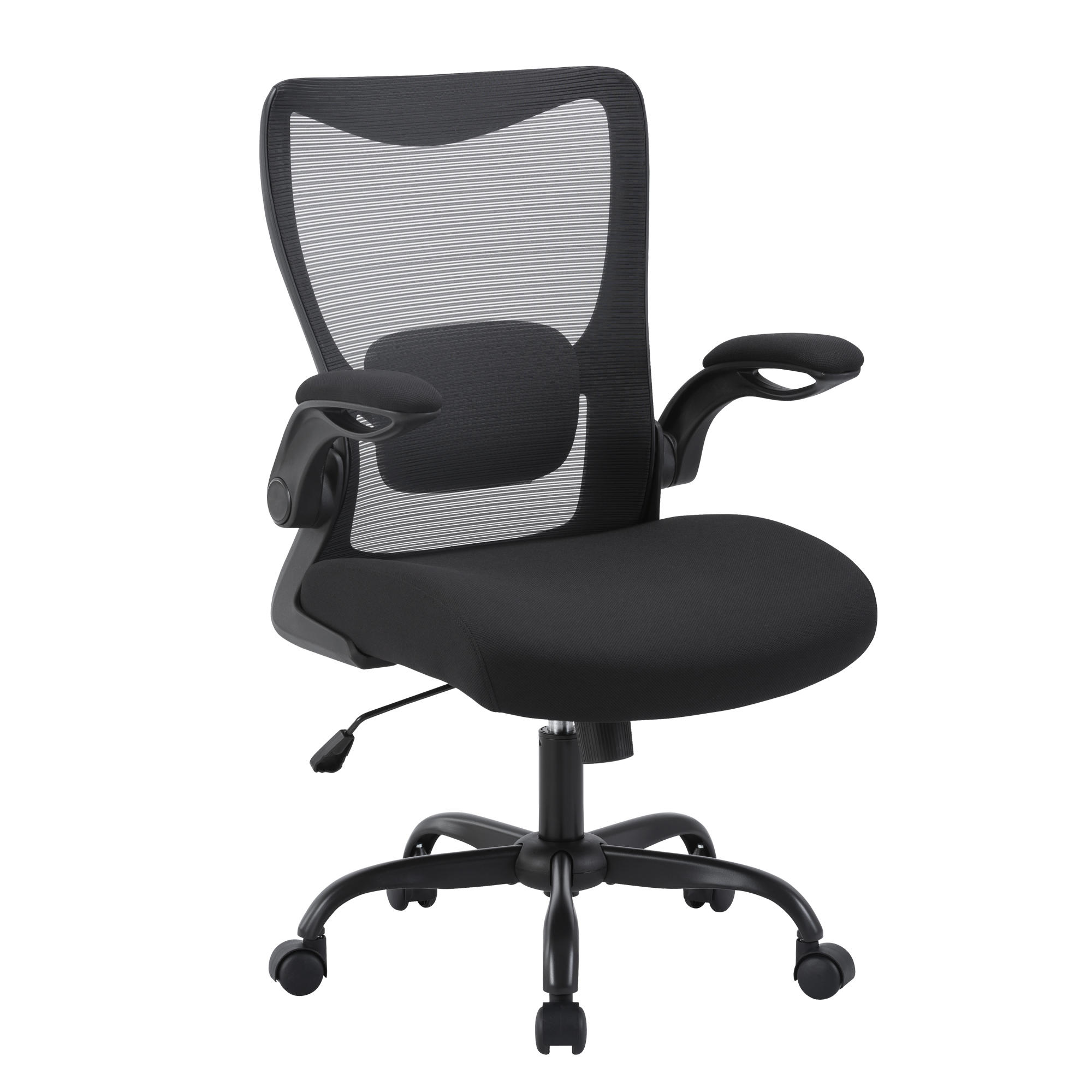 Black Mesh Task Chair with Waterfall Cushioned Seat & Flip Up Arms