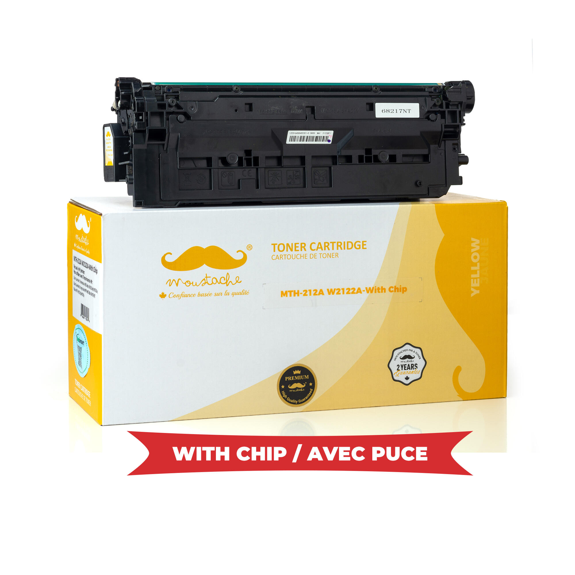 Remanufactured HP 212A W2122A Yellow Toner Cartridge - With Chip - Moustache®