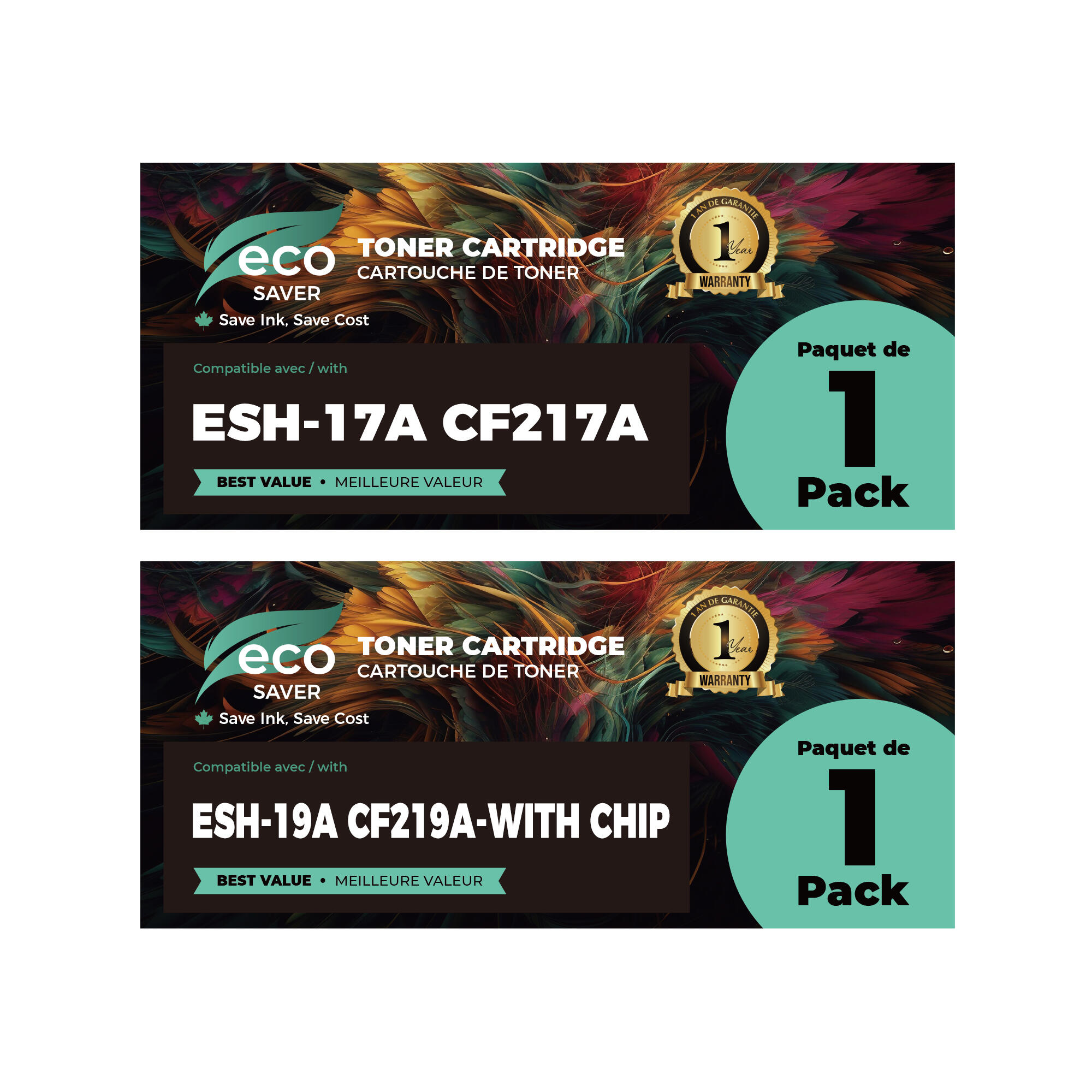 Compatible HP 17A 19A CF217A CF219A Toner Cartridge and Drum Combo - With Chip - Eco-saver