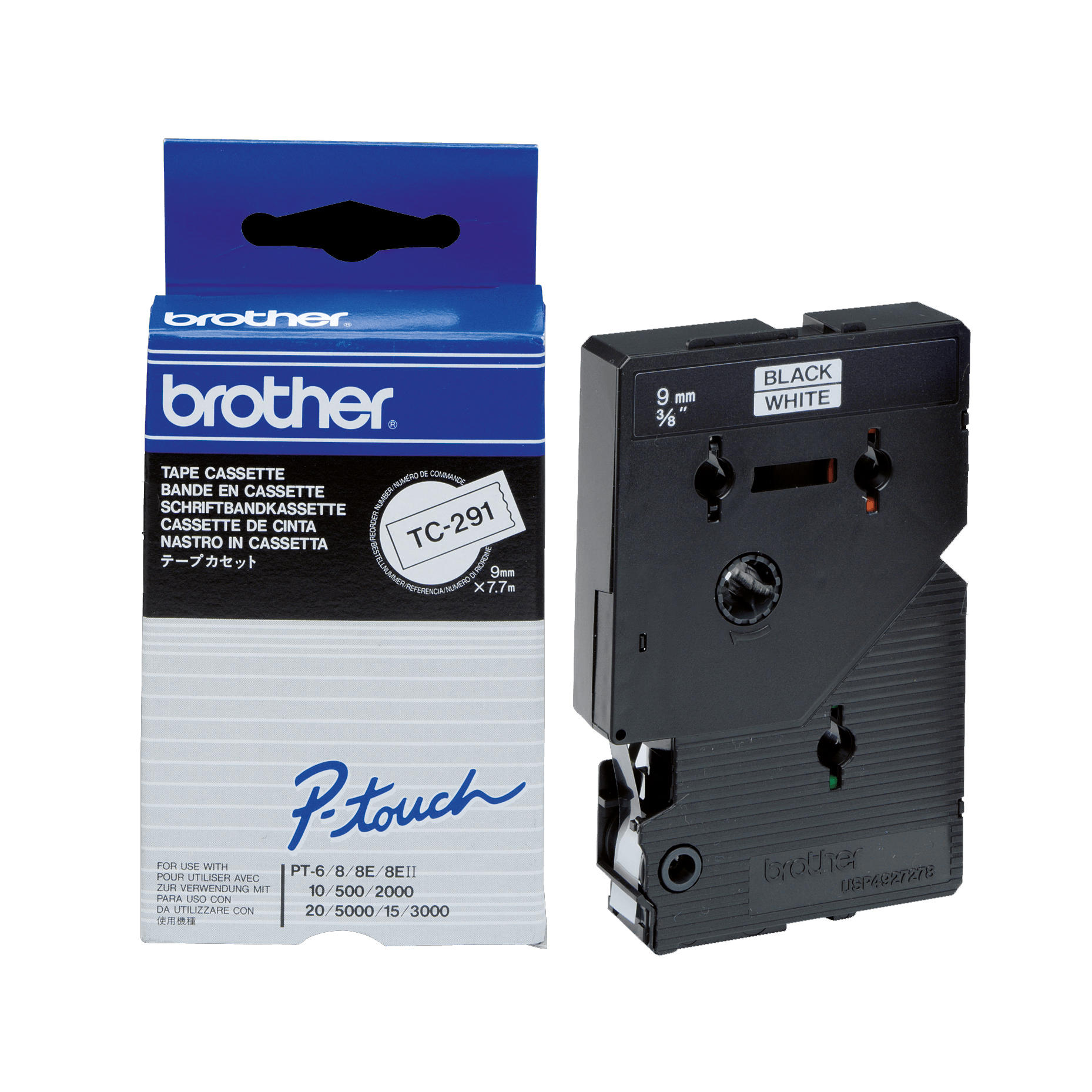 Brother TC291 Original White Labelling Tape, 9mm (0.35"), Black on White, 8m (26.2 ft)