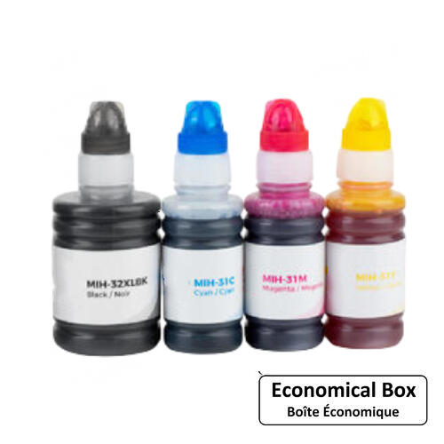 HP 32XL Black & HP 31 Cyan Magenta Yellow Compatible Ink Bottle Combo - Economical Box