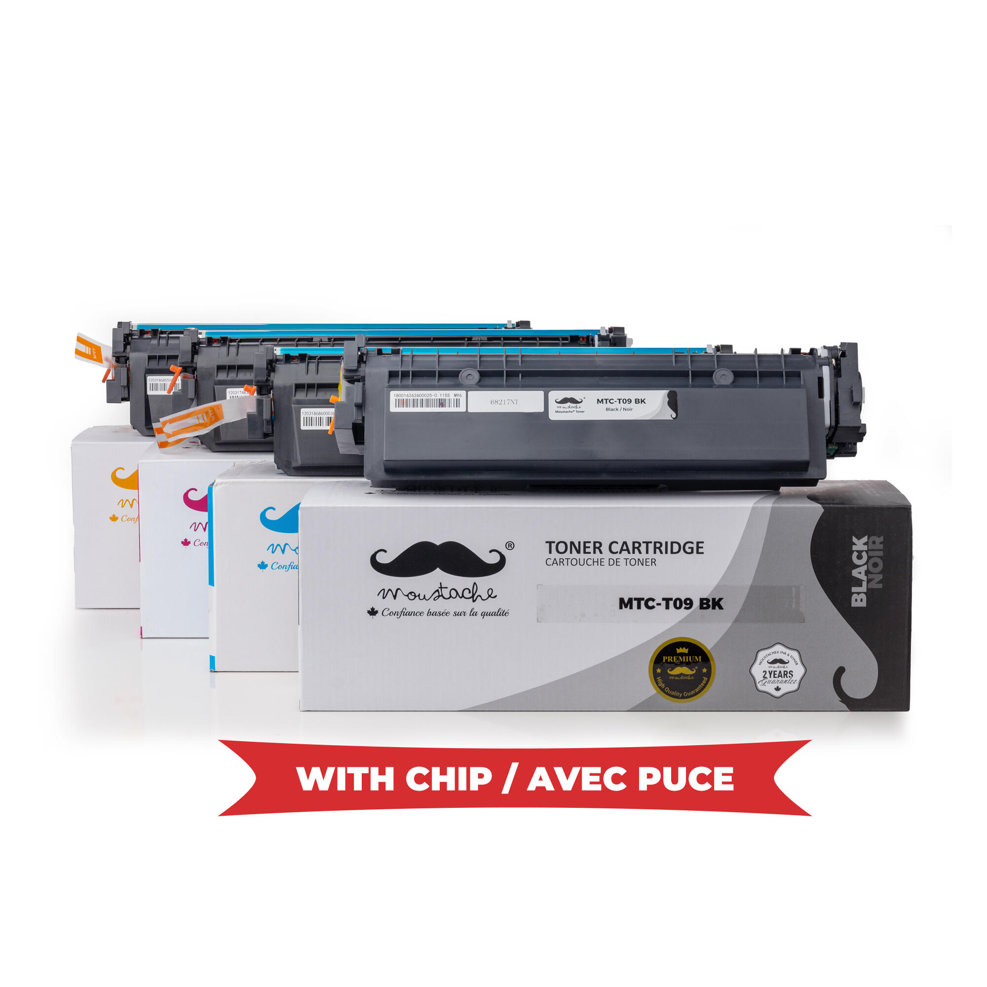 Canon T09 Compatible Toner Cartridge Combo BK/C/M/Y - With Chip Premium Version - Moustache®