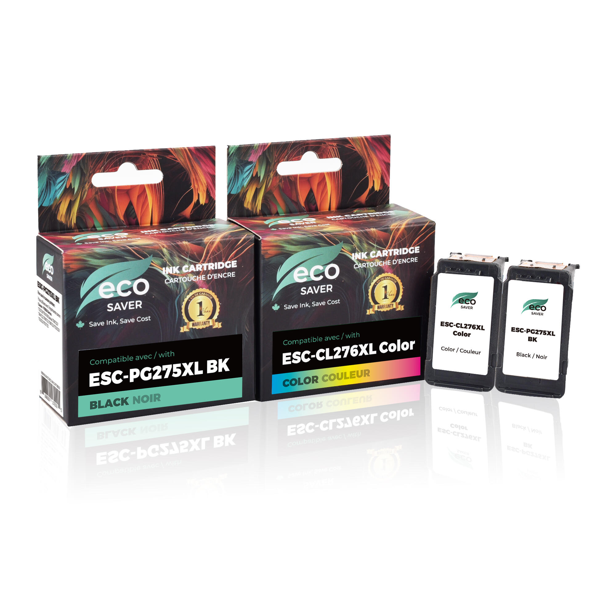 Canon PG-275XL CL-276XL Remanufactured Black and Color Ink Cartridge Combo High Yield - Eco-Saver