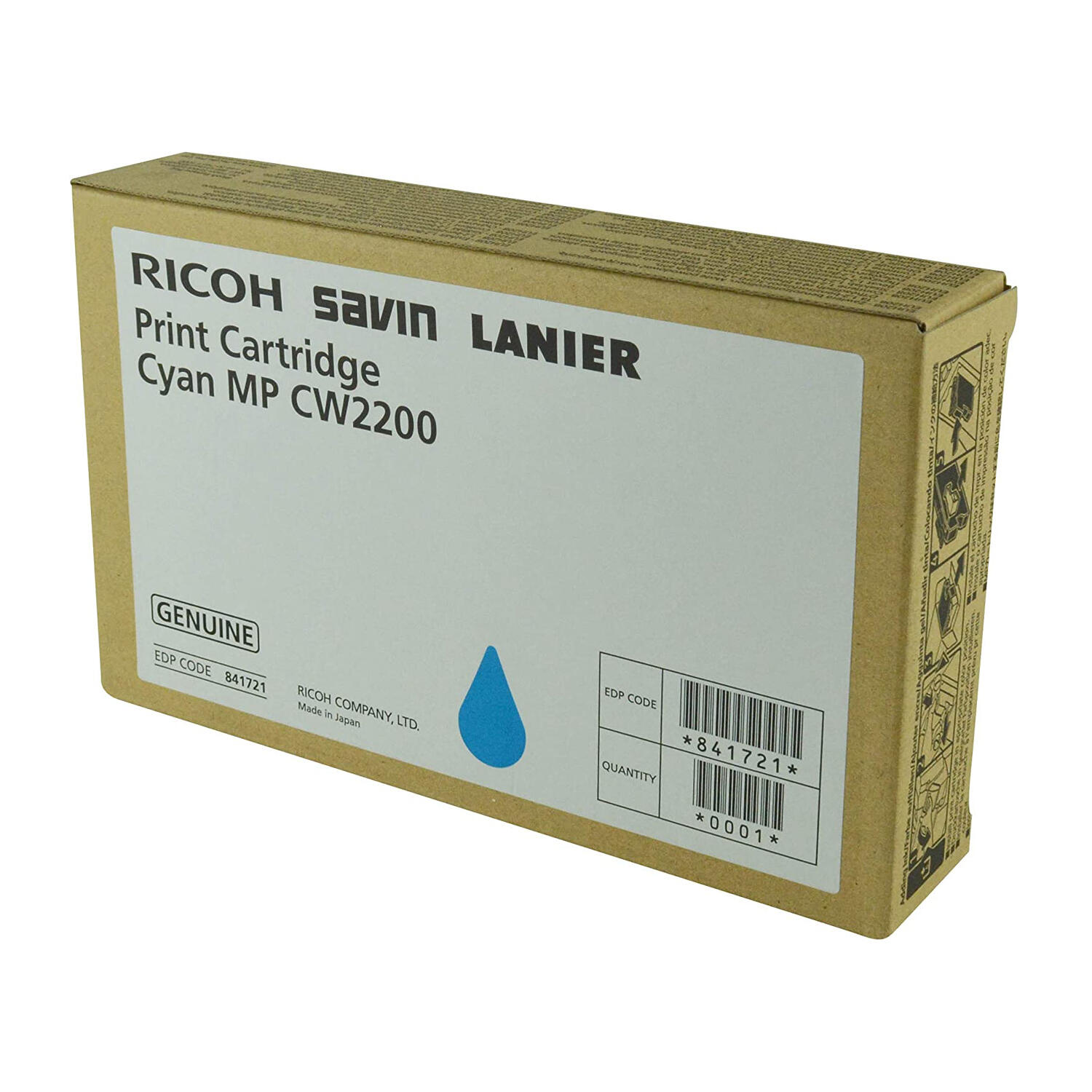 Ricoh 841721 Original Cyan Ink Cartridge High Yield