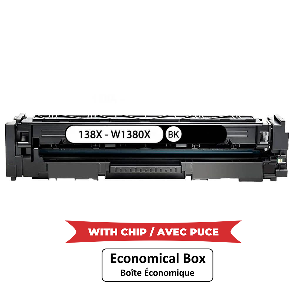 Compatible HP 138X W1380X Black Toner Cartridge High Yield - With Chip - Economical Box