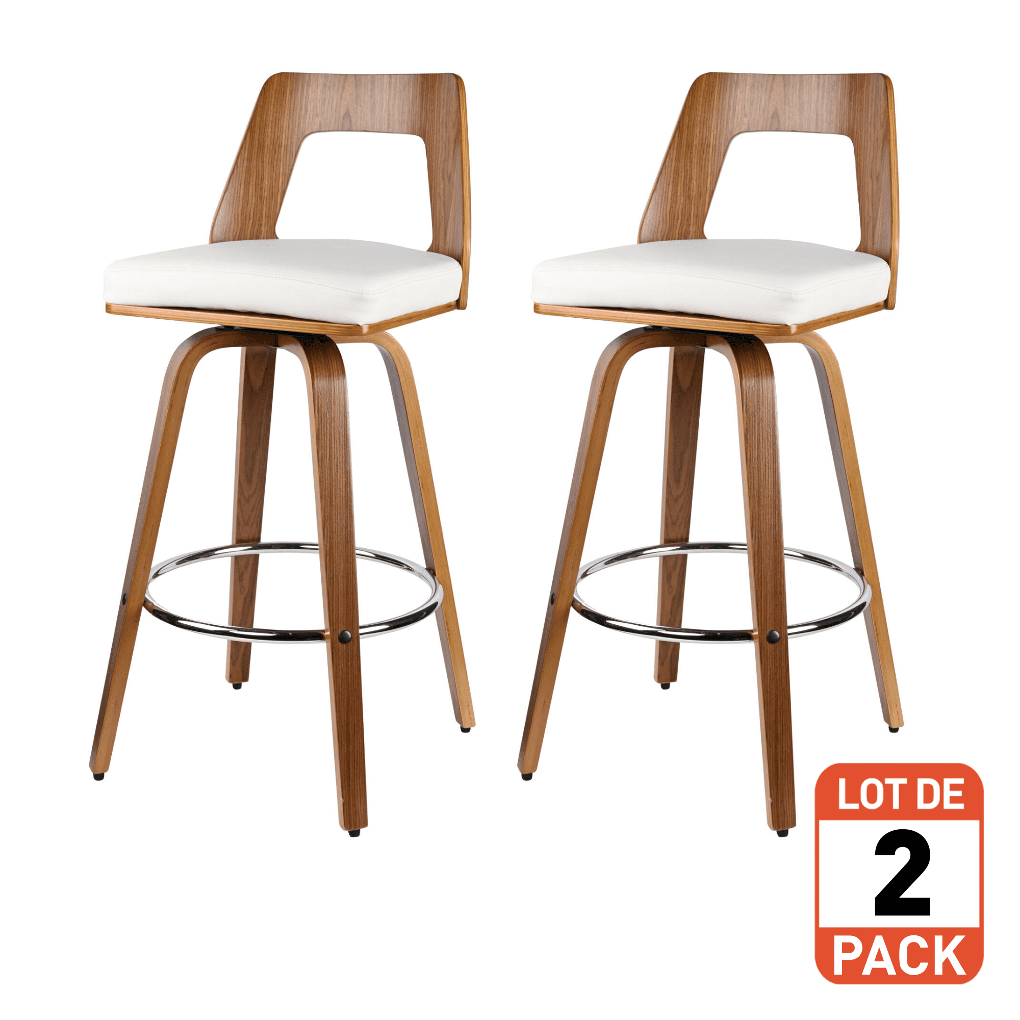 cushion-Retro Wood 360° Swivel Counter Stools with Back & Foot Ring, 2/Pack - Moustache®