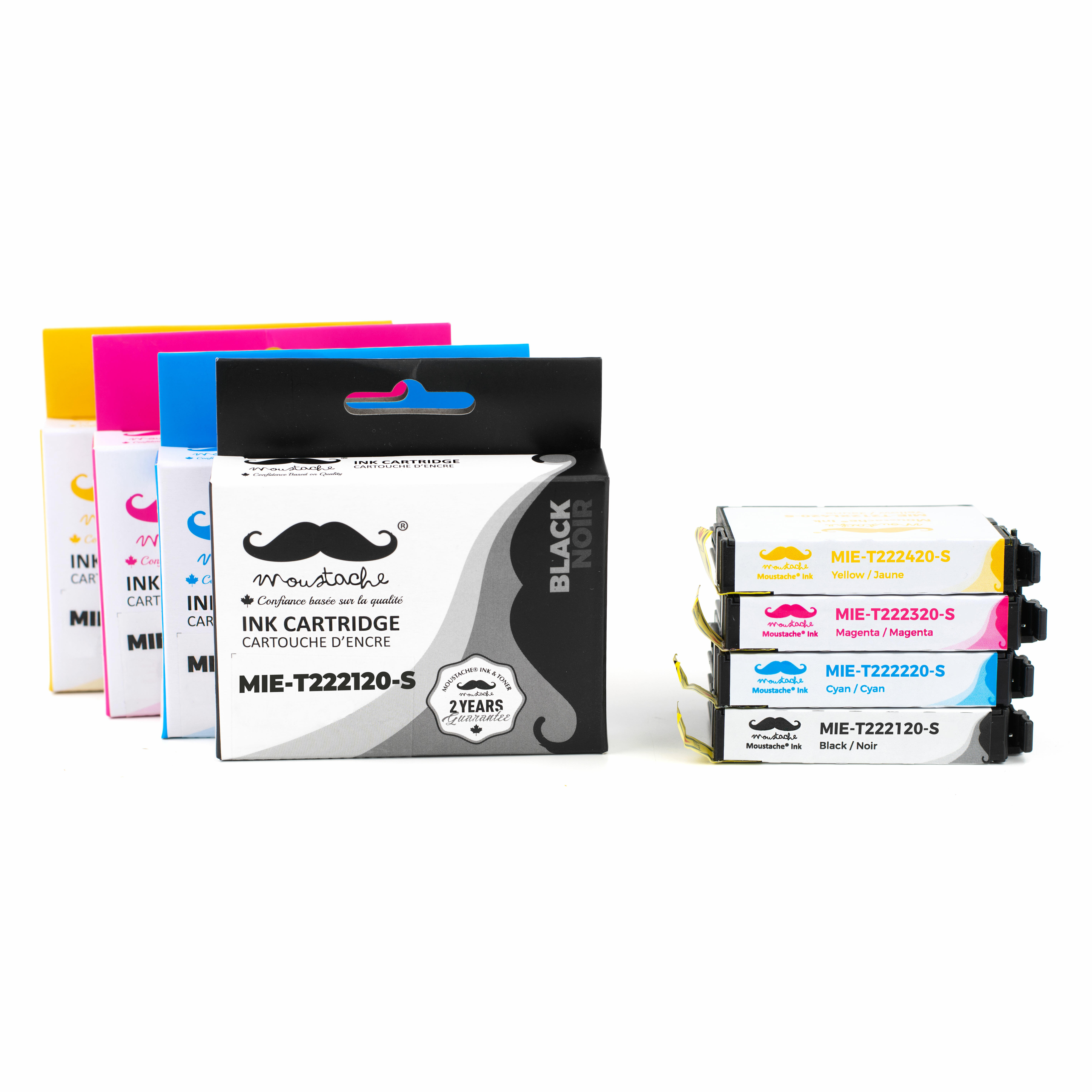 Epson 222 T222 Compatible Black and Color Ink Cartridge Combo BK/C/M/Y - Moustache®