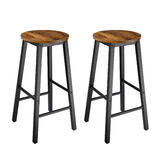 Set of 2 Industrial Bar Stools with Rustic Board & Metal Frame