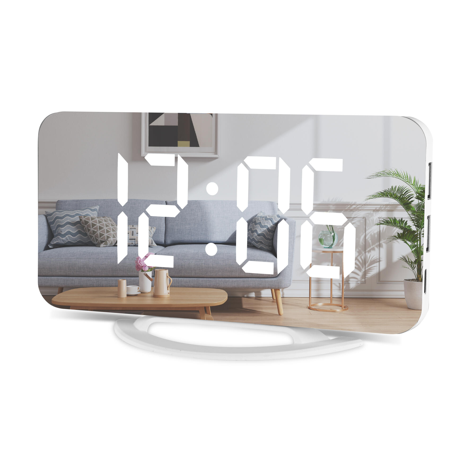 Digital Alarm Clock,Large LED Mirror Display, USB Charging Ports, Adjustable Brightness - Moustache®