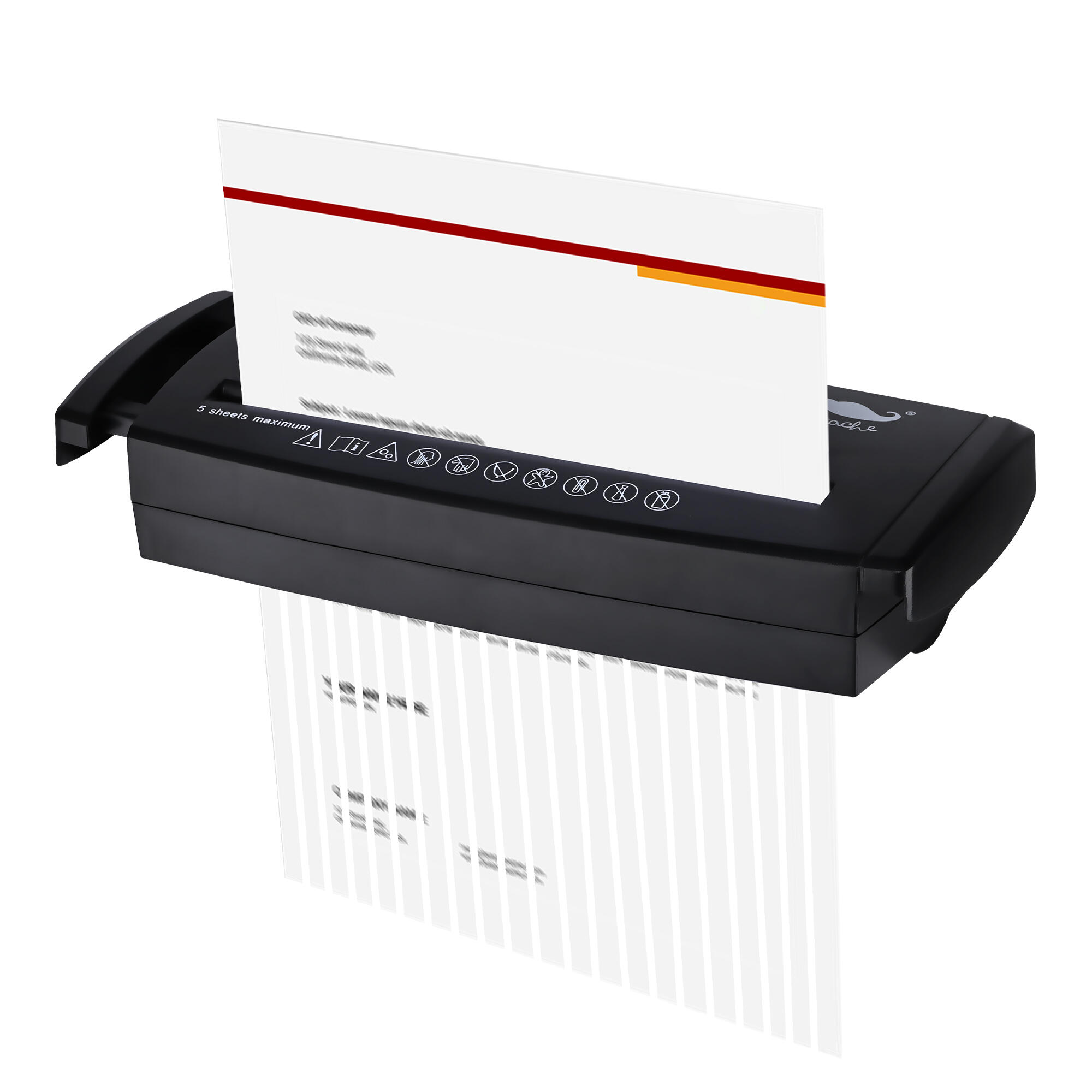 Portable Paper Shredder, 5-Sheet Strip Cut Shredder with Extendable Arm, Without Basket - Moustache®