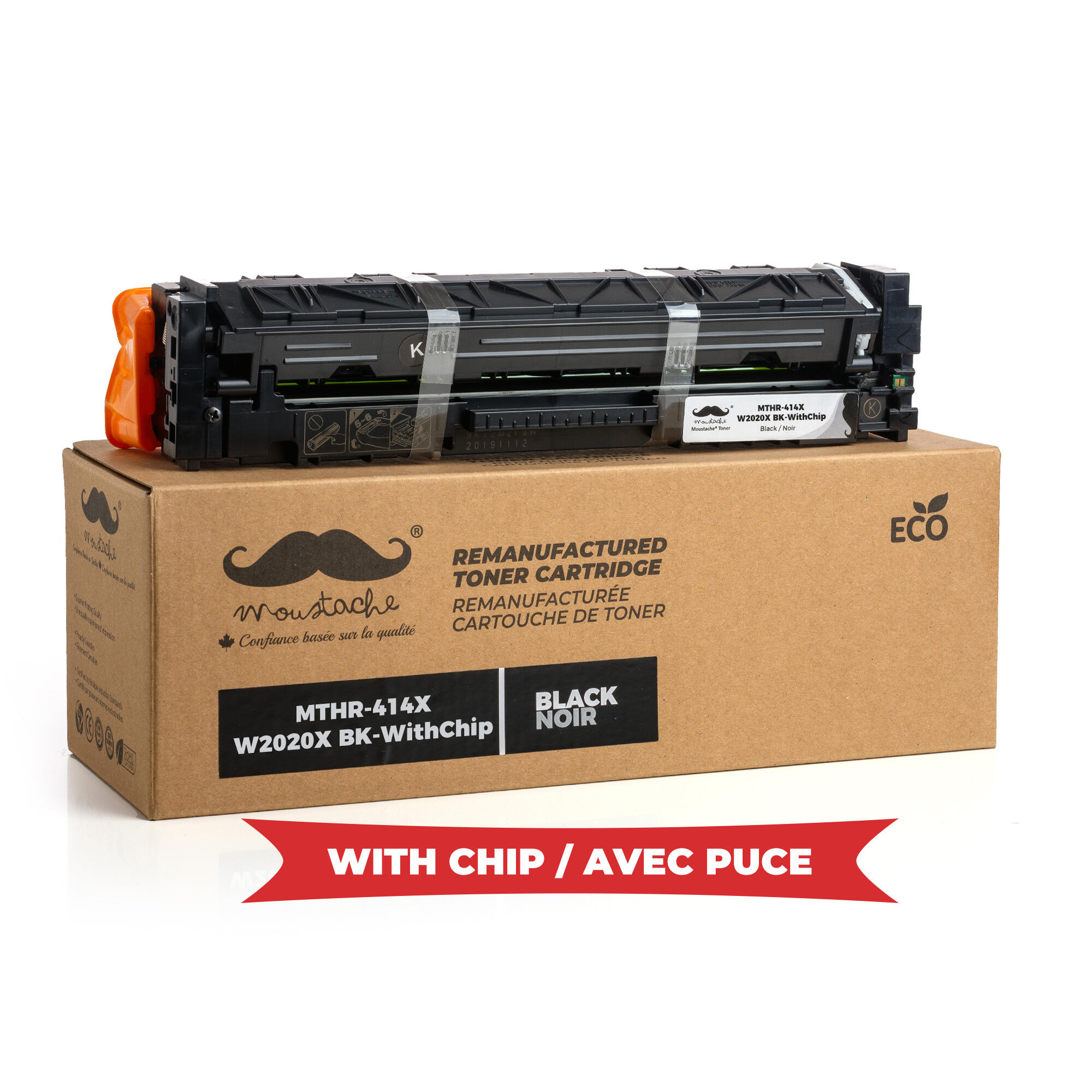 Remanufactured HP 414X W2020X Black Toner Cartridge High Yield - With Chip - Moustache®