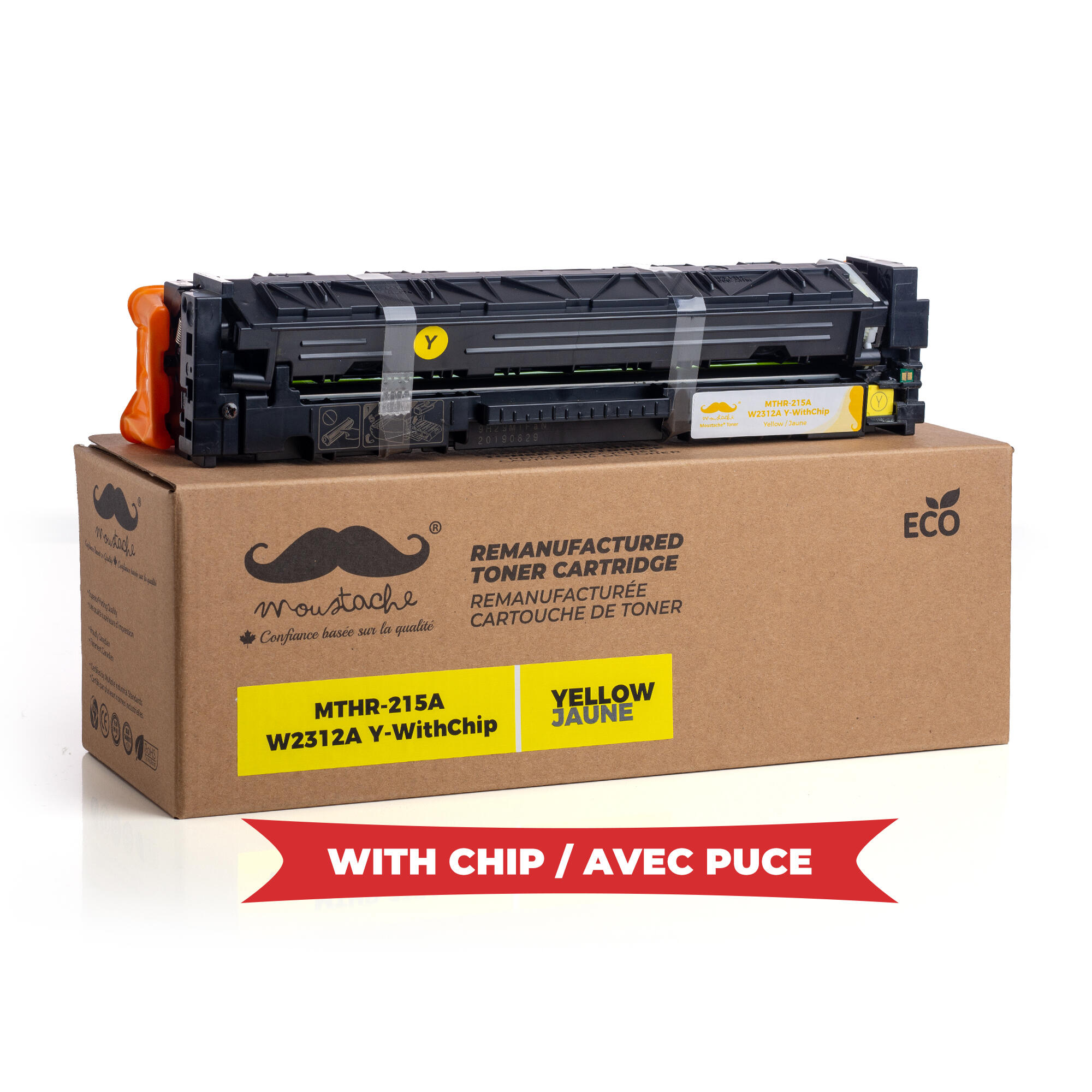 Remanufactured HP 215A W2312A Yellow Toner Cartridge - With Chip - Moustache®