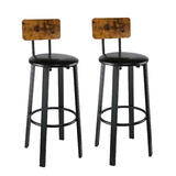 PU Upholstered Stools with Footrest, 29in Height, Rustic Brown and Black, Set of 2 - Moustache®