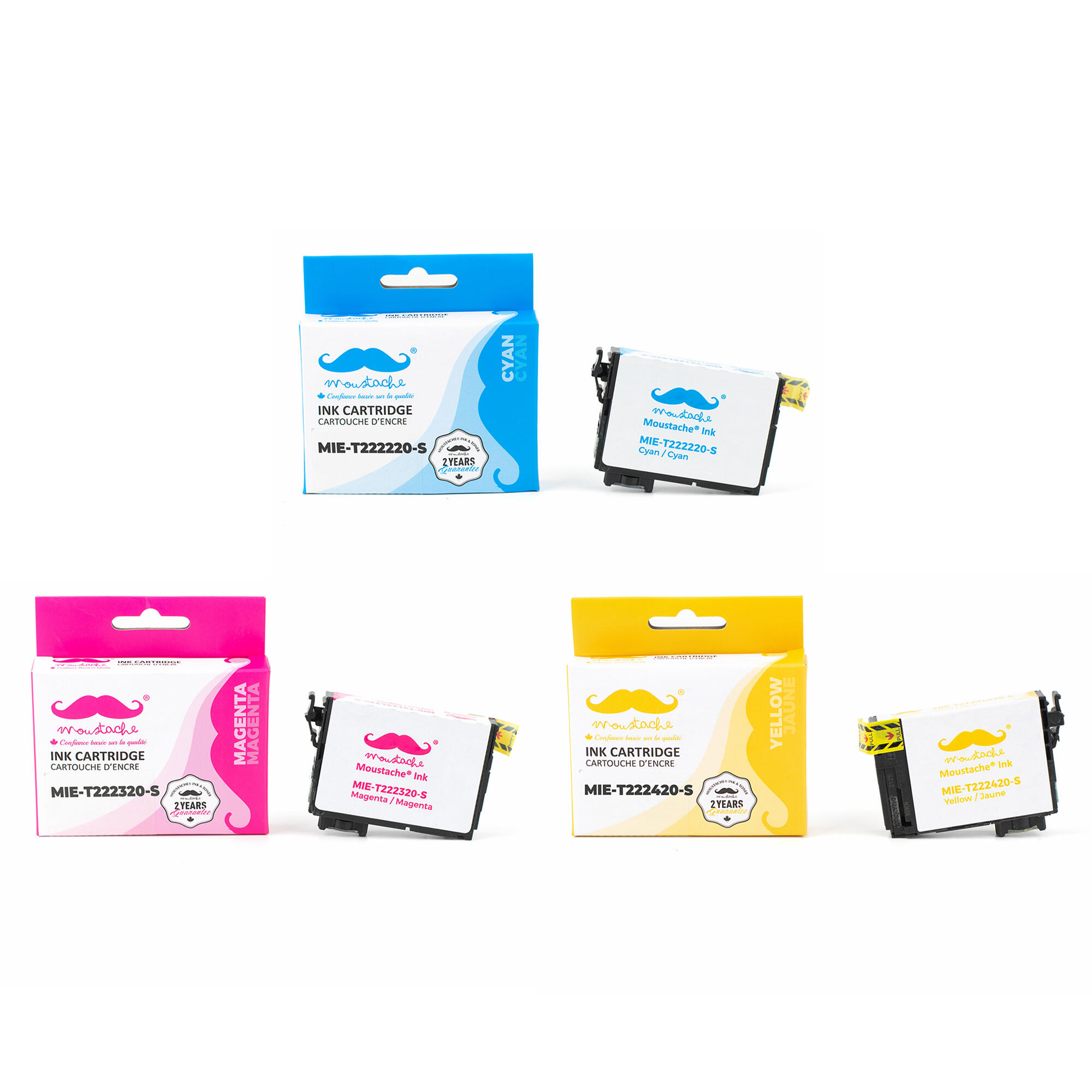 Epson 222 T222 Compatible Color Ink Cartridge Combo C/M/Y - Moustache®