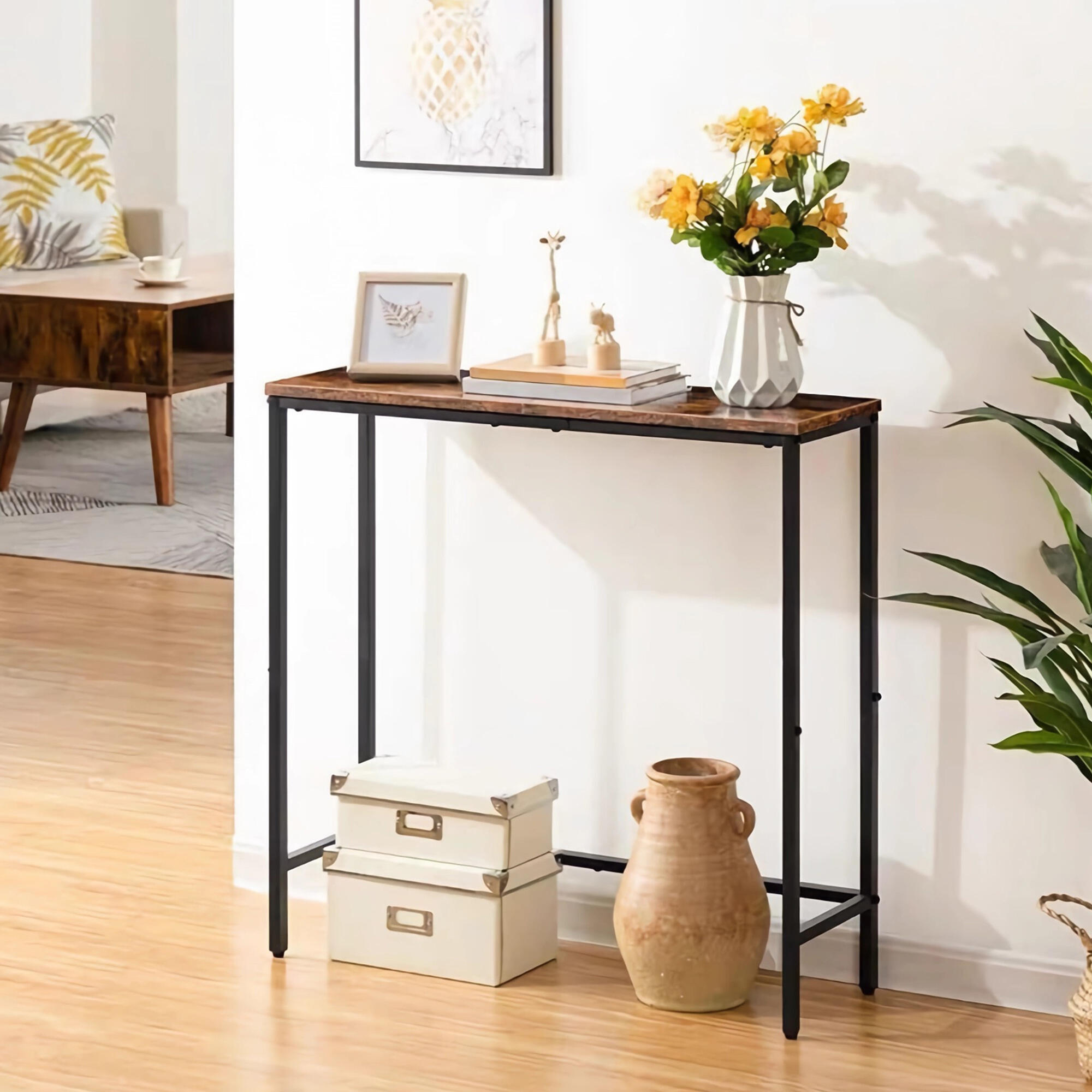 Rectangular Bar Table in Rustic Brown with Metal Frame and Stability Feet - Moustache