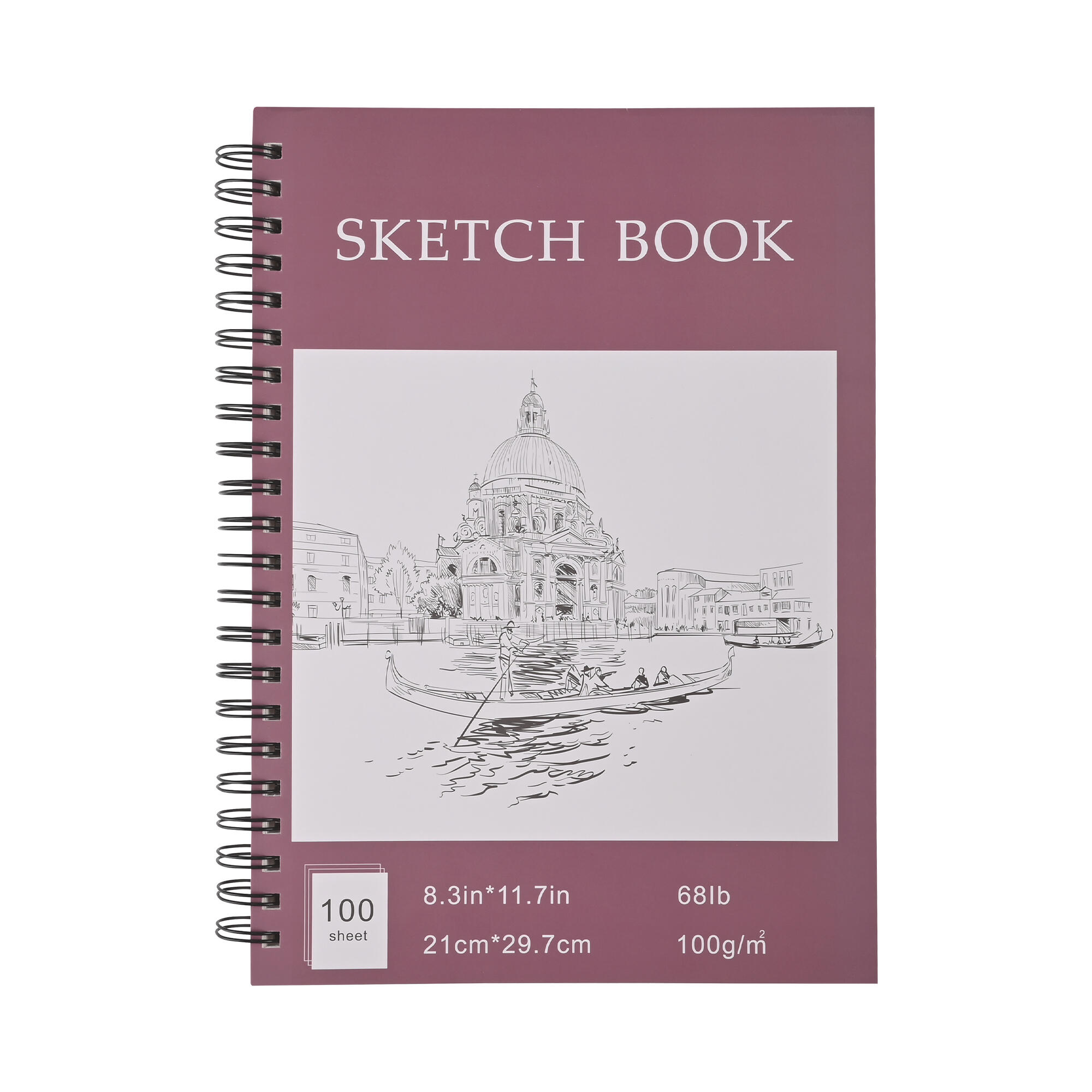 A4 Professional Spiral Drawing Sketch Book, 68lb /100 gsm, 100 Sheets - Moustache®