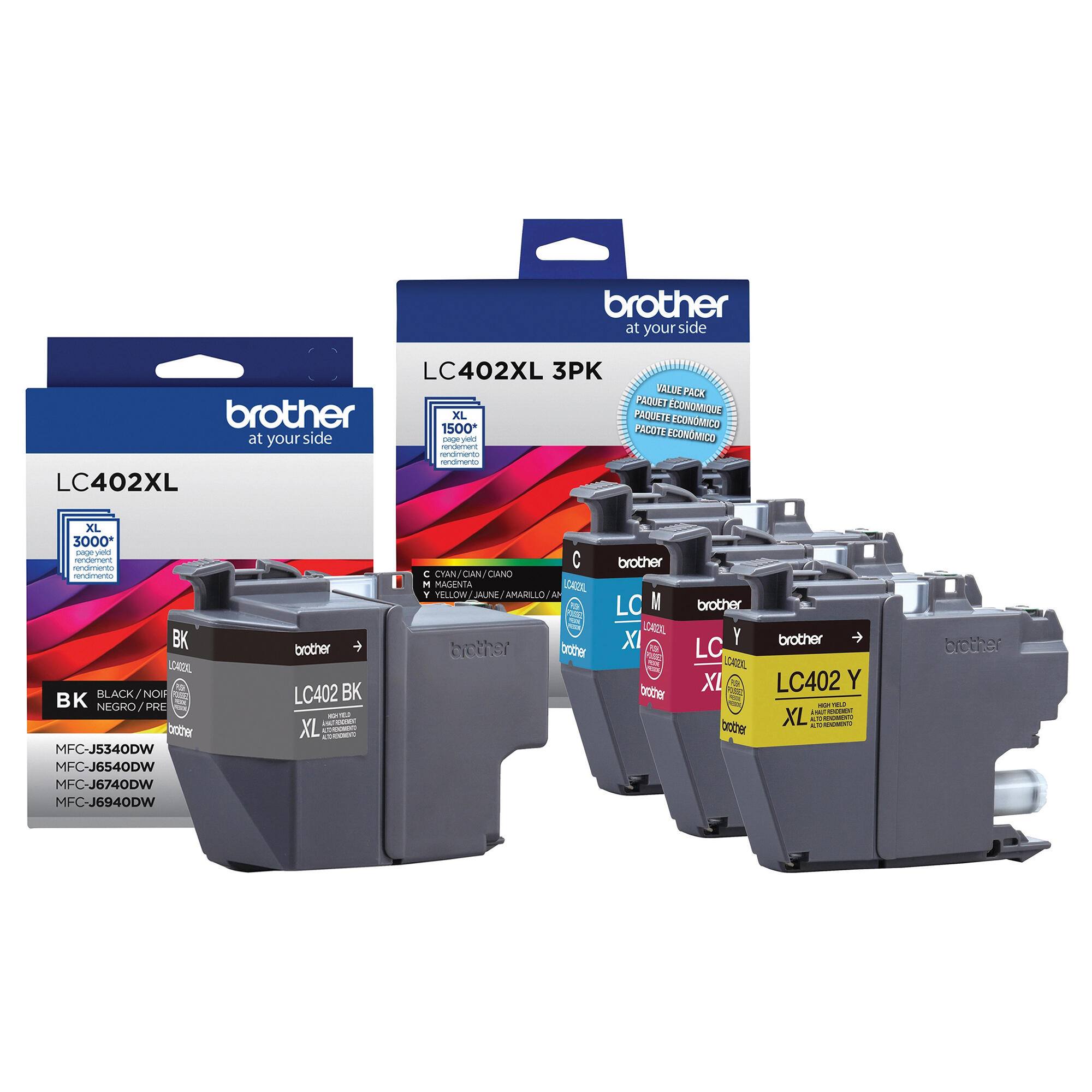 Brother LC402XL Original Ink Cartridge Combo, High Yield, BK/C/M/Y