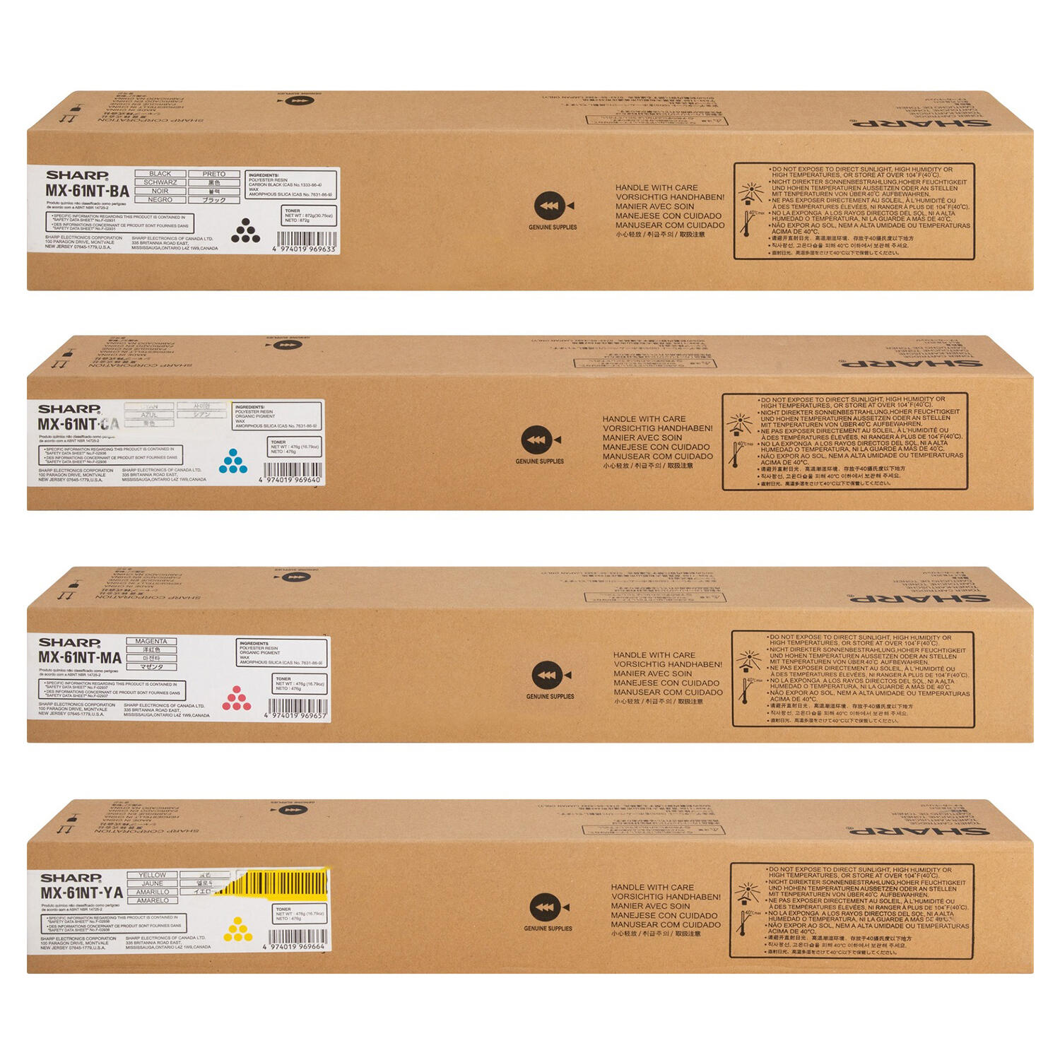 Sharp MX-61NT-BA MX-61NT-CA MX-61NT-MA MX-61NT-YA Original Toner Cartridge Combo BK/C/M/Y