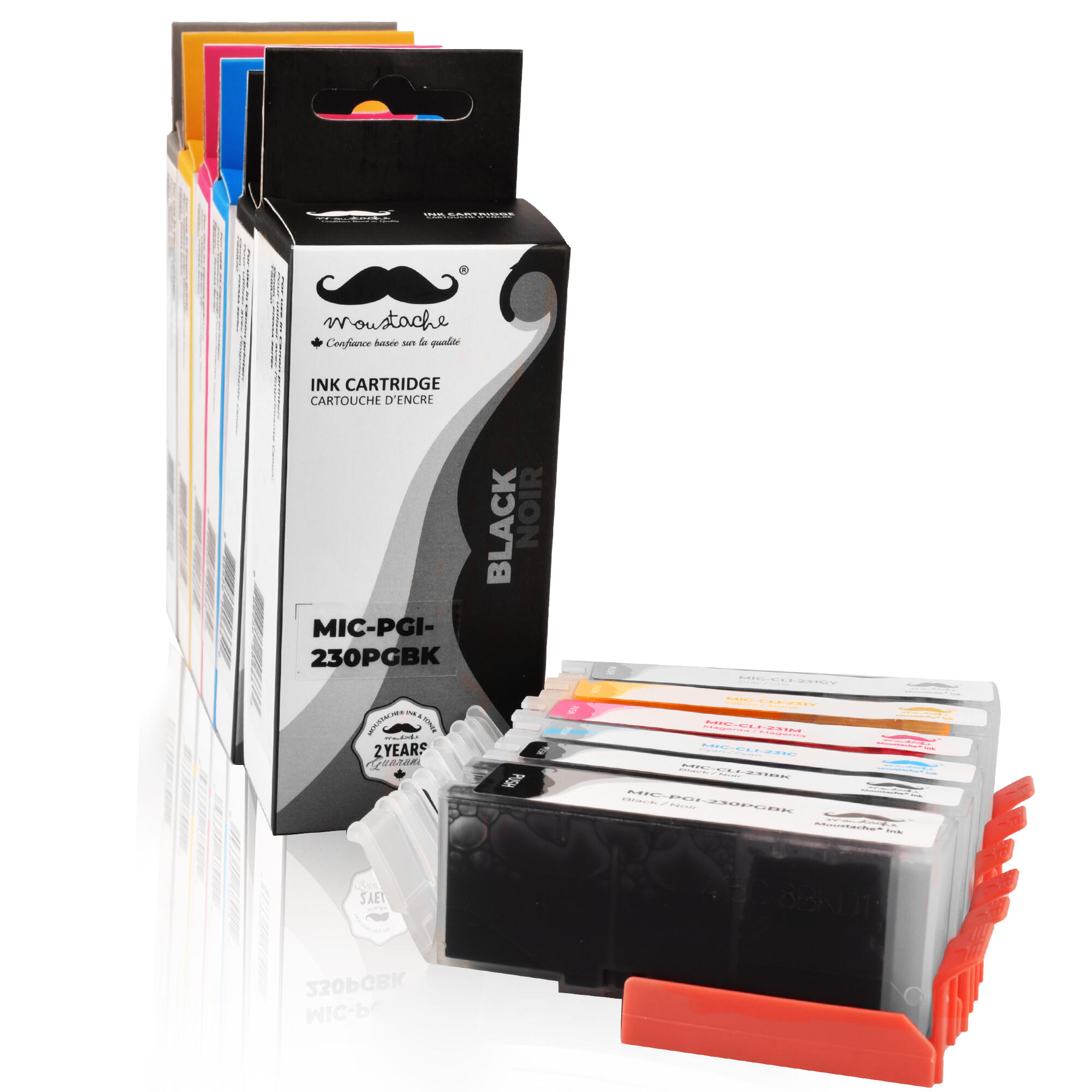 Canon PGI-230 CLI-231 Compatible Ink Cartridge Combo PGBK/BK/C/M/Y/GY - Moustache®