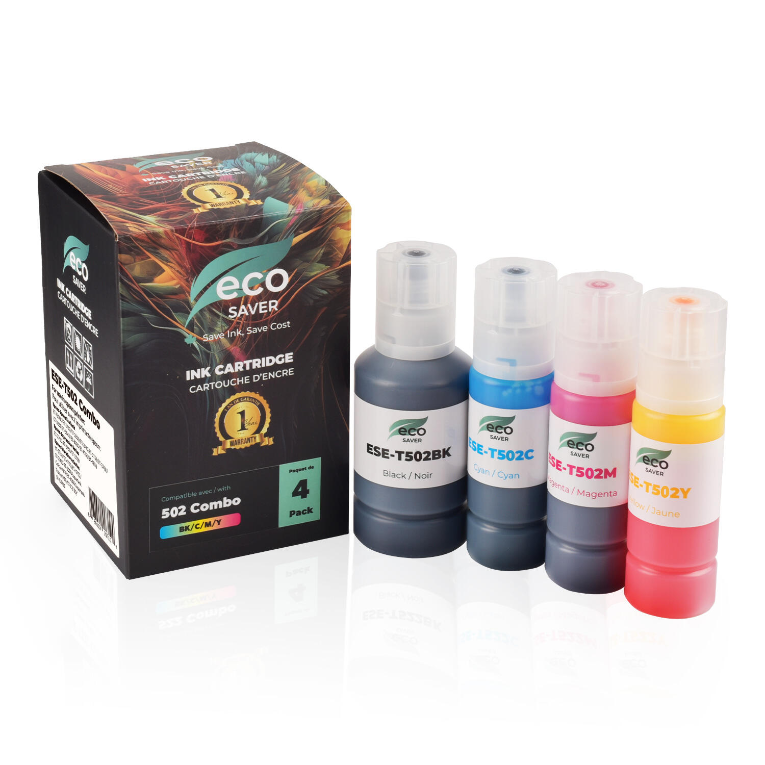 Epson T502 EcoTank Compatible Ink Bottle Combo BK/C/M/Y - Eco-saver
