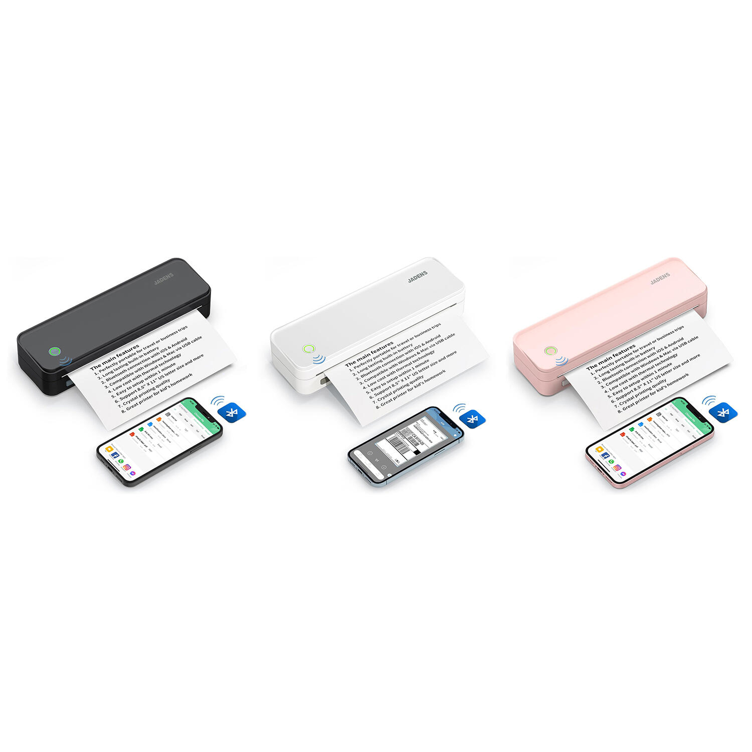 JADENS PD-A4 Bluetooth Thermal Portable Printer Support US Letter with 1 Rolls Label