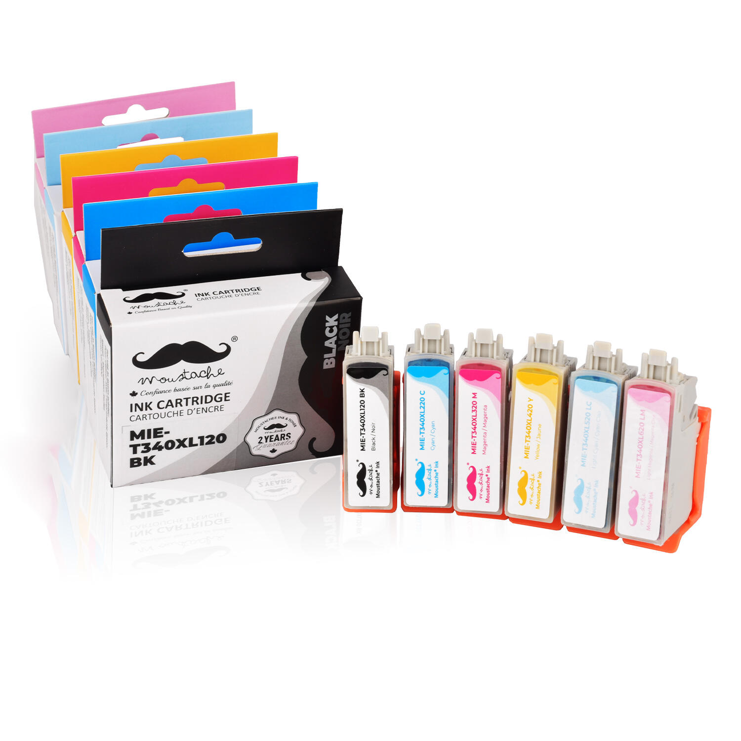 Epson T340XL Compatible Ink Cartridge Combo High Yield BK/C/M/Y/LC/LM - Moustache®