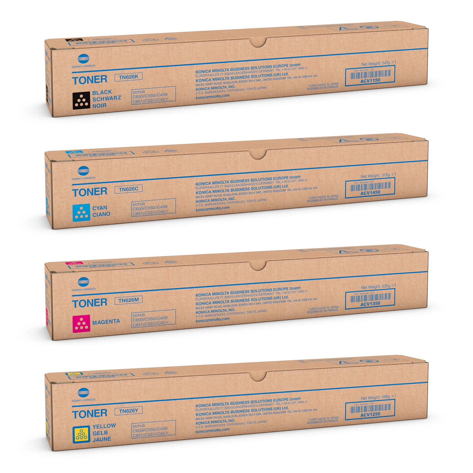Konica Minolta TN626K TN626C TN626M TN626Y Original Toner Cartridge Combo BK/C/M/Y