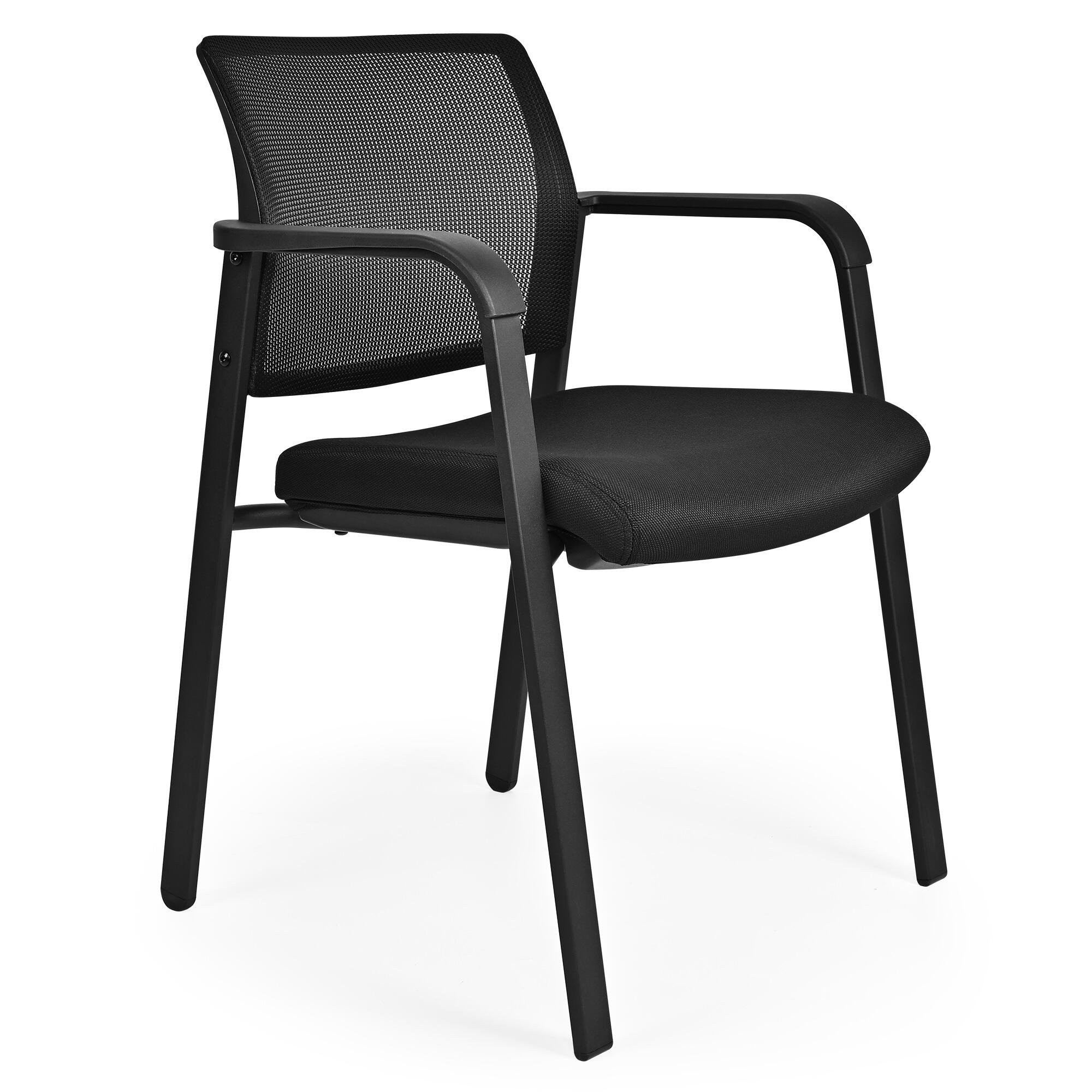 Stackable Guest Chair with Armrests – Mesh Back & Padded Seat, Metal Frame, Black - Moustache®