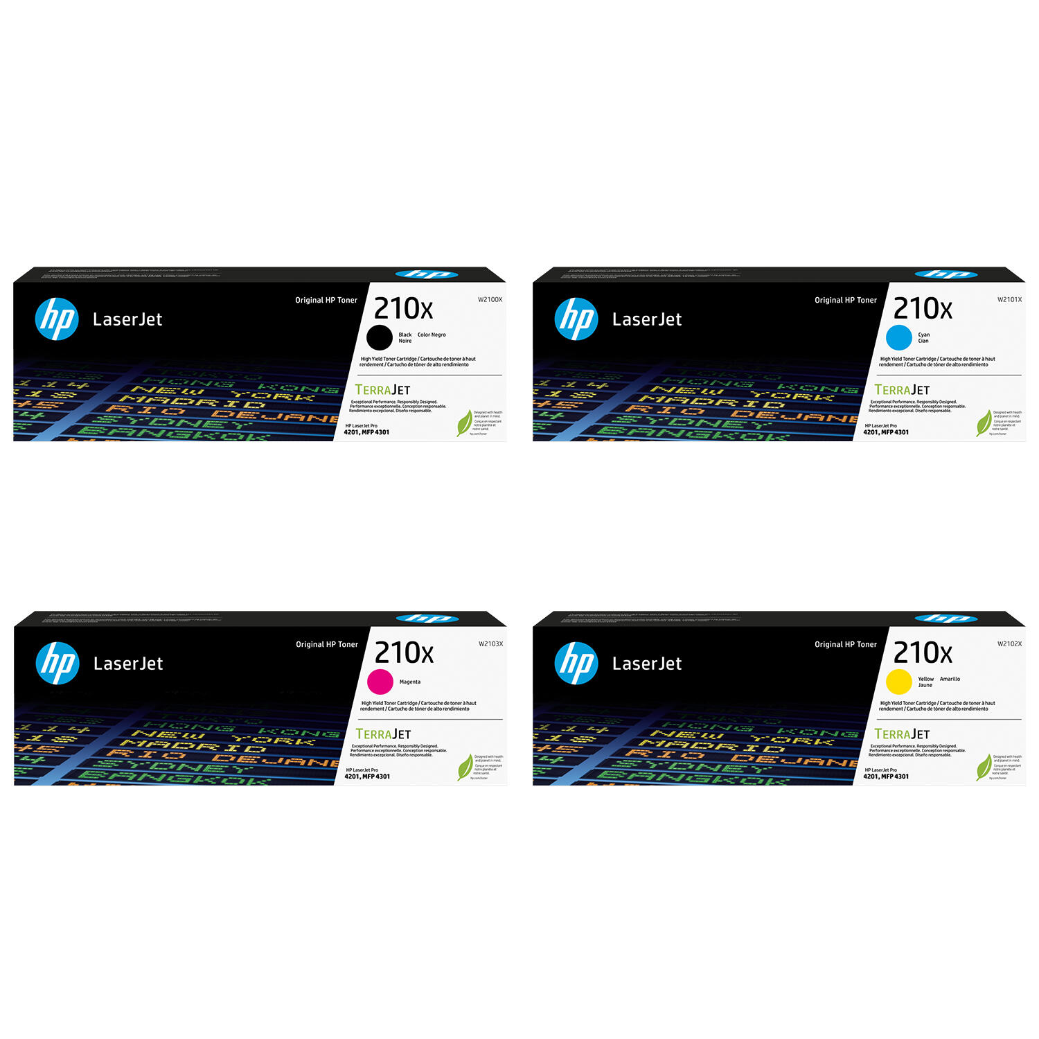 HP 210X W2100X W2101X W2102X W2103X Original Toner Cartridge Combo High Yield BK/C/M/Y
