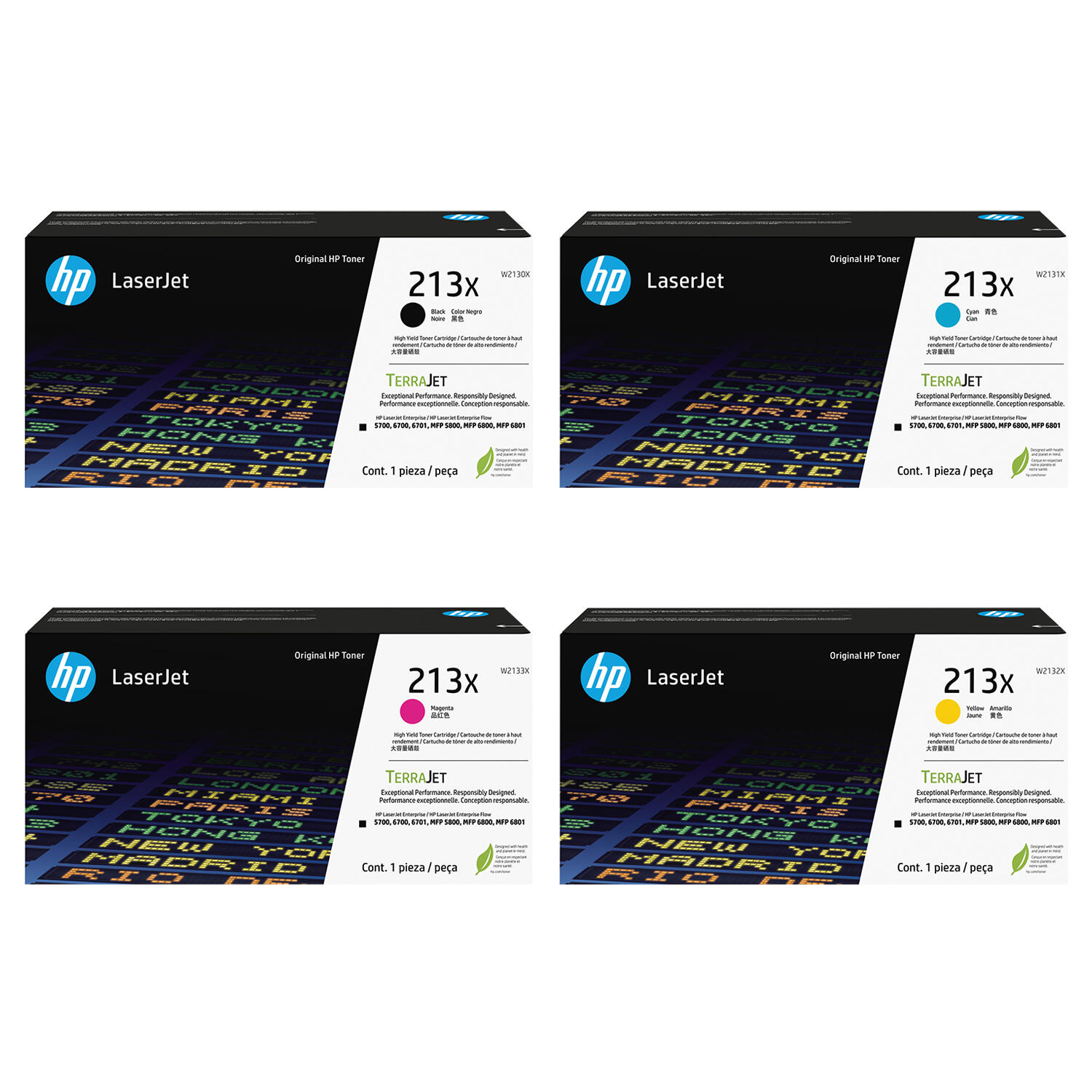 HP 213X W2130X W2131X W2132X W2133X Original Toner Cartridge Combo High Yield BK/C/M/Y