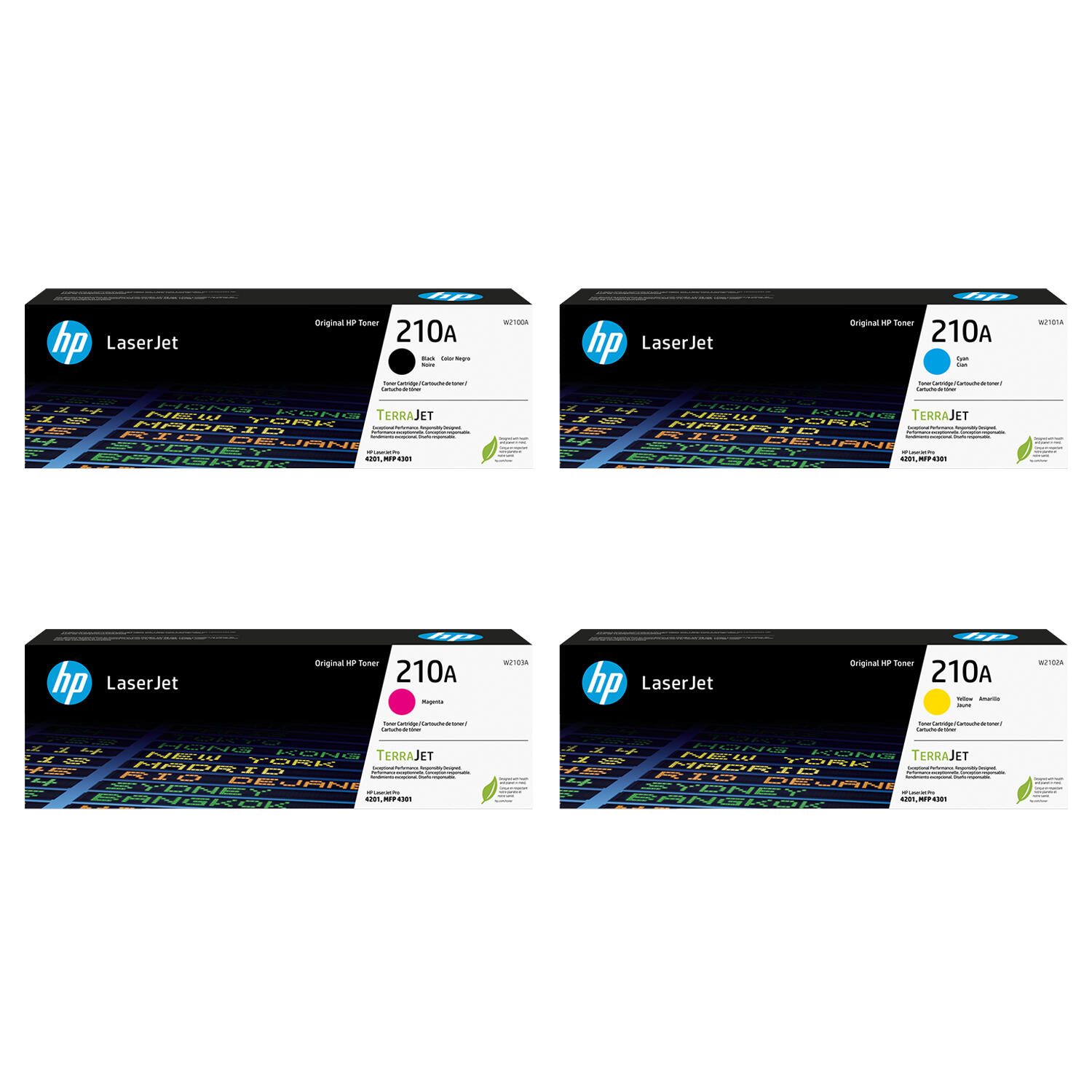 HP 210A W2100A W2101A W2102A W2103A Original Toner Cartridge Combo BK/C/M/Y