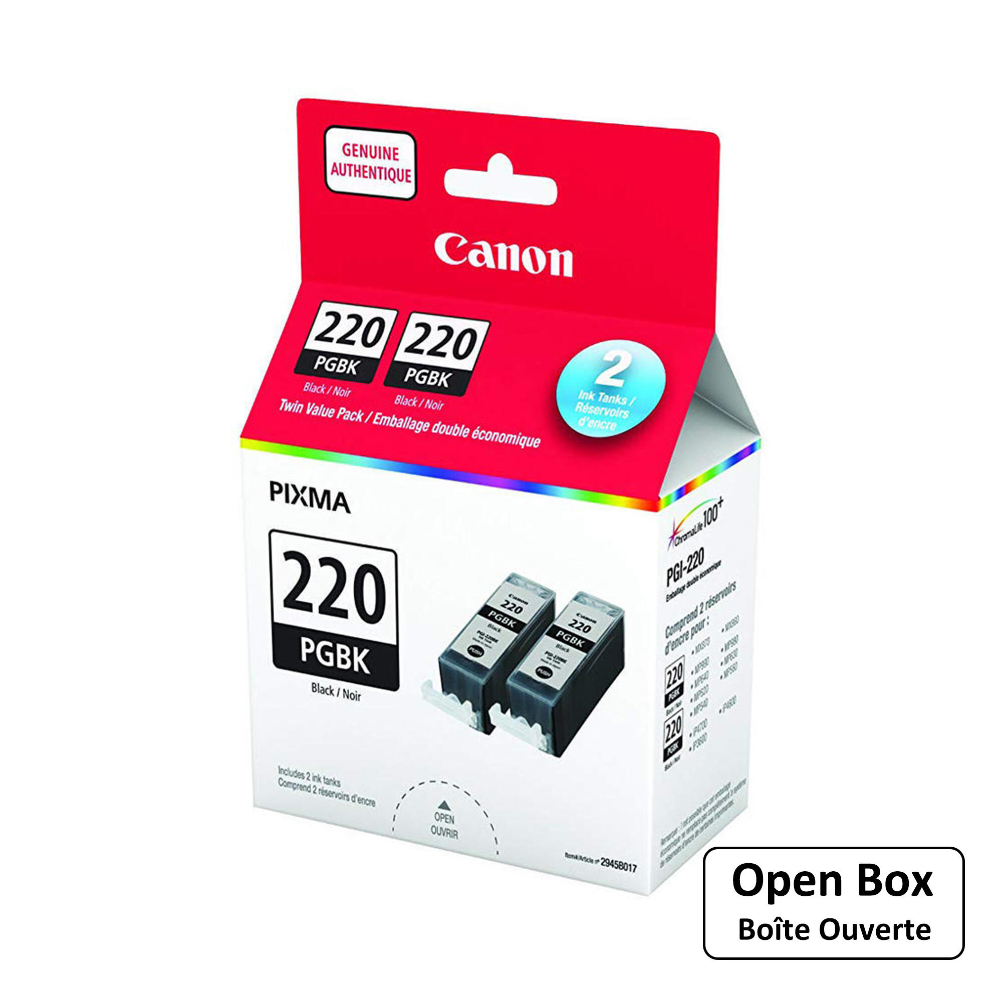 Canon PGI-220PGBK Original Pigment Black Ink Cartridge Twin Pack (2945B017) - Open Box