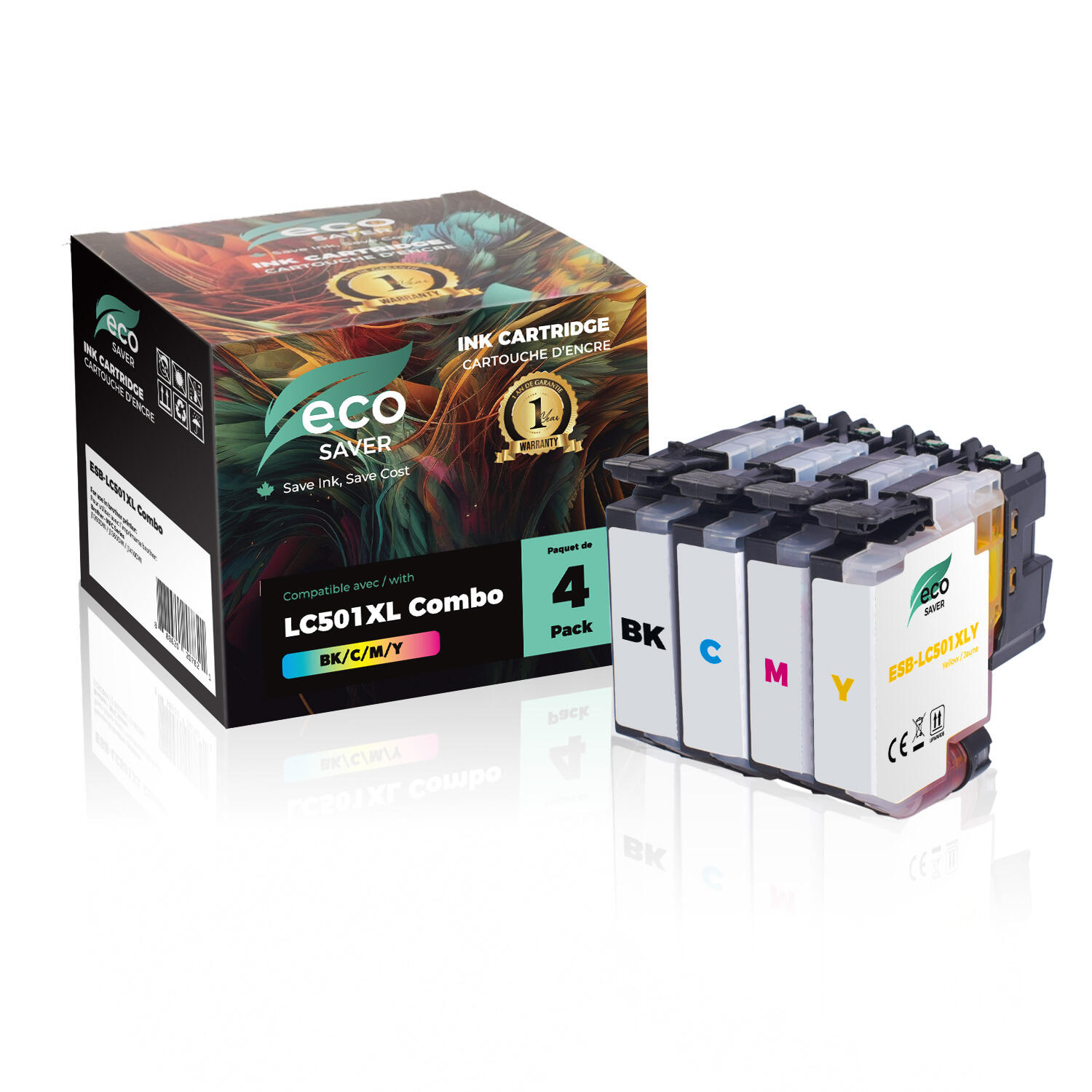 Eco-Saver Brother LC501XL Compatible Ink Cartridge Combo Extra High Yield BK/C/M/Y - 4PK