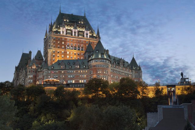 Evening shot of the Château Frontenac on a hill