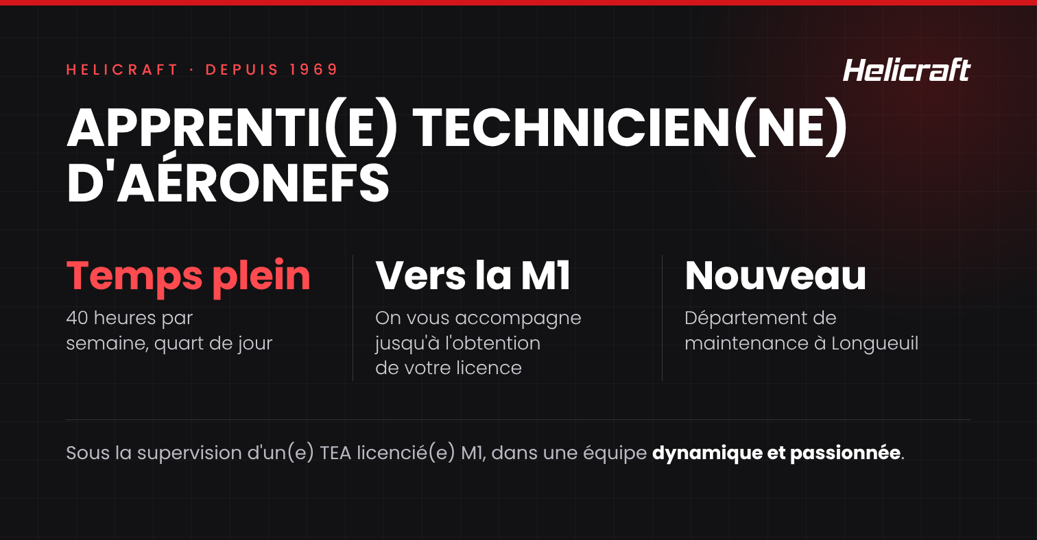 Apprenti(e) technicien(ne) d'aéronefs chez Helicraft
