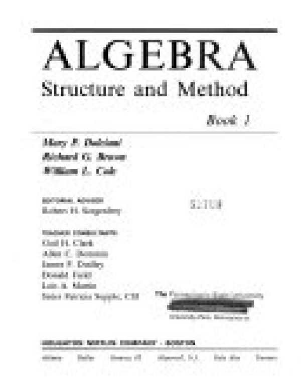 Algebra: Structure and Method Book 1